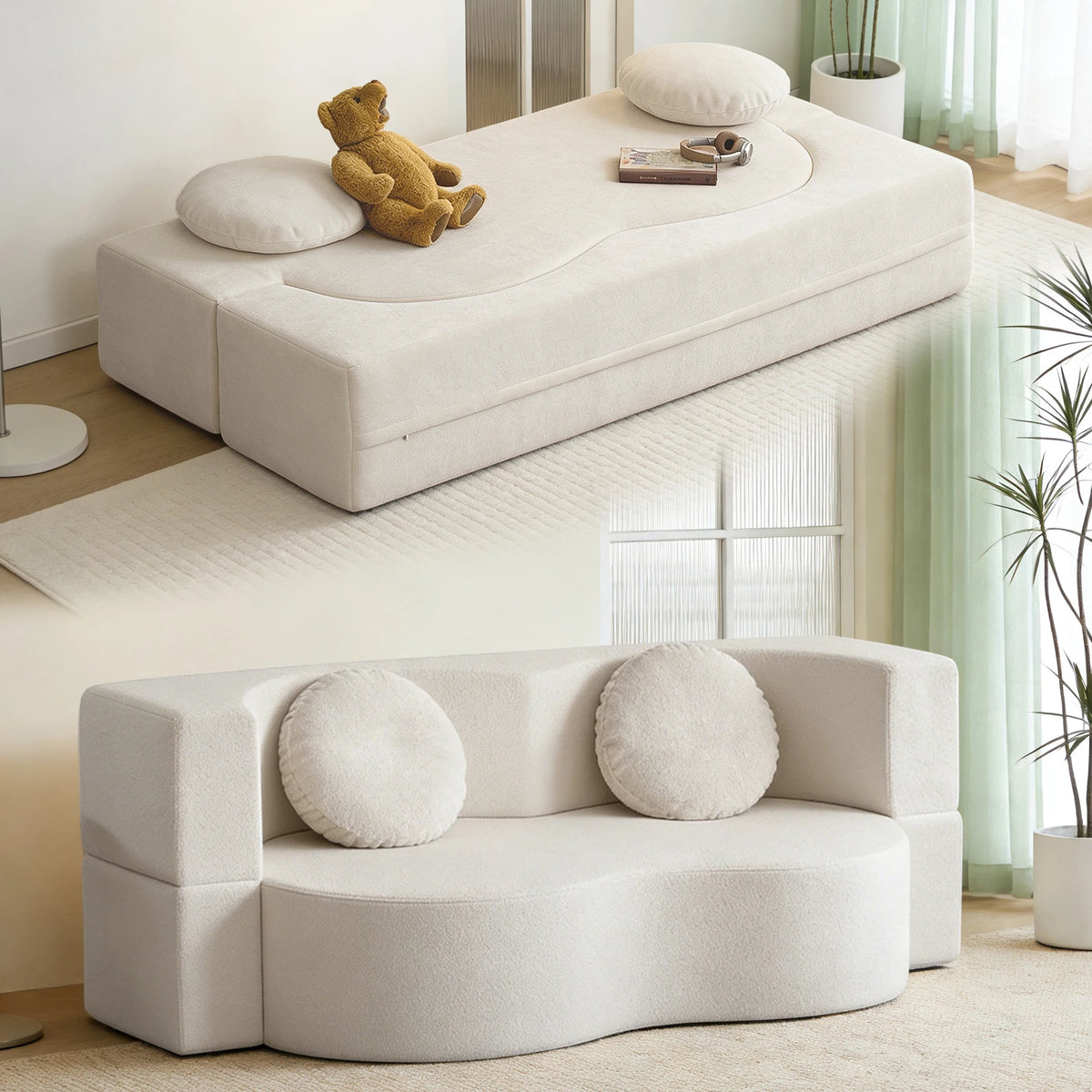 Vacuum compression sofa bed, retro sofa, vintage living room double folding dual-purpose, small apartment module fabric lazy sof