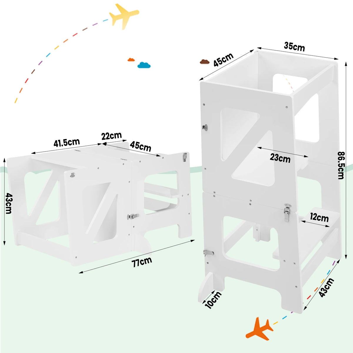 WOLTU 3-in-1 Step Stool Kids Children's Table Foldable Montessori Learning Tower for Children Kitchen Aid with Fall Protection