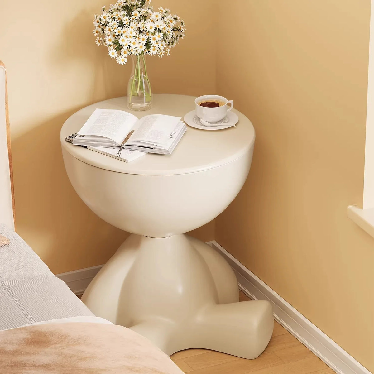 Cream Side End Table Creative Flat Coffee Table Flat Head Corner Table For Nightstand Drink Table Bedroom Bathroom Office