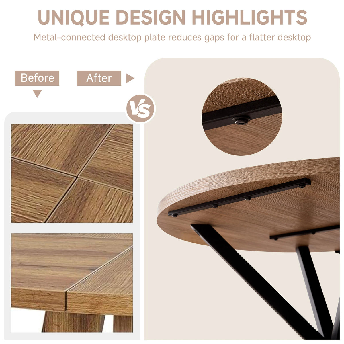 EGOONM Nordic Round Table Solid Wood Table with Wooden Lid and Steel Frame Coffee Tables Living Room Office Home Furniture 100CM