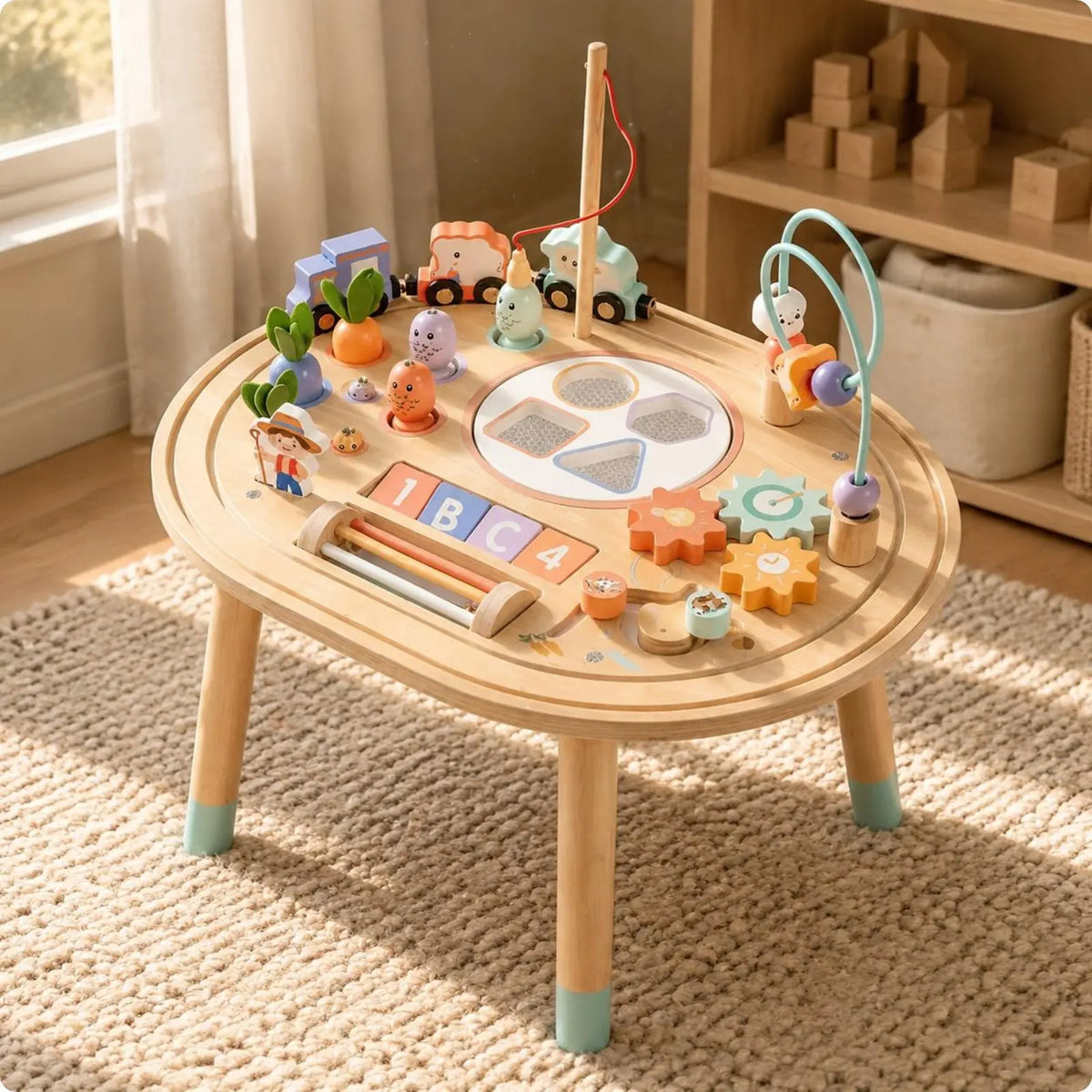10 in 1 Wooden Activity Table Sensory Table Montessori Developmental Table Toy for Kids Infants Newborn Gift