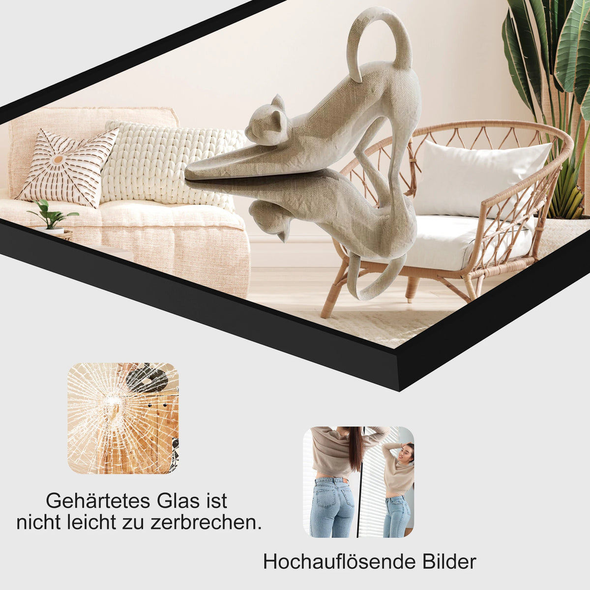 Full-Length Mirror, 164x54 cm, Framed Upright Mirror, Square Floor Mirror, Can Be Wall-Mounted, Reclined, or Placed on the Floor; Suitable for Bedrooms, Living Rooms, and Dressing Rooms