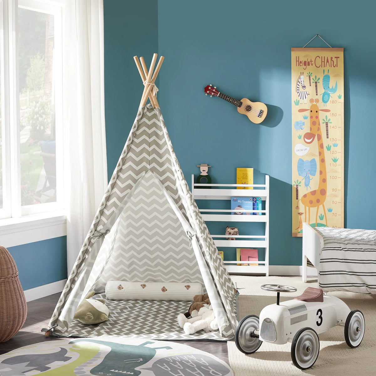 SoBuy OSS03 Tipite Tent Game tent tent for Kids 1 Door and 1 Window Playhouse Kids tent Indian White/Grey