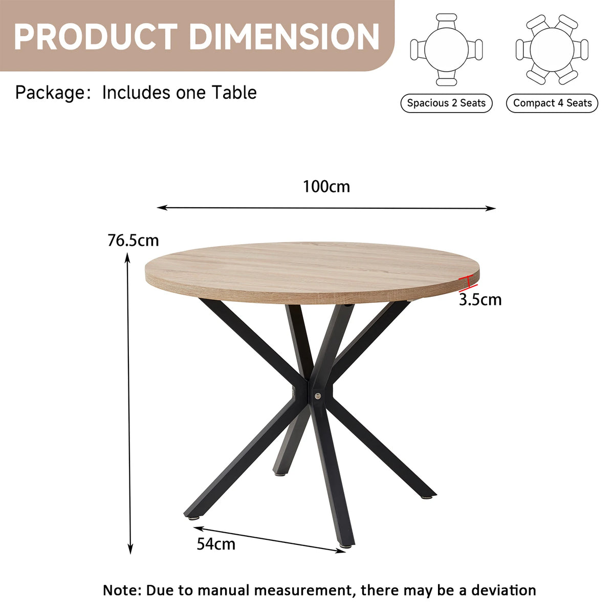 EGOONM Nordic Round Table Solid Wood Table with Wooden Lid and Steel Frame Coffee Tables Living Room Office Home Furniture 100CM