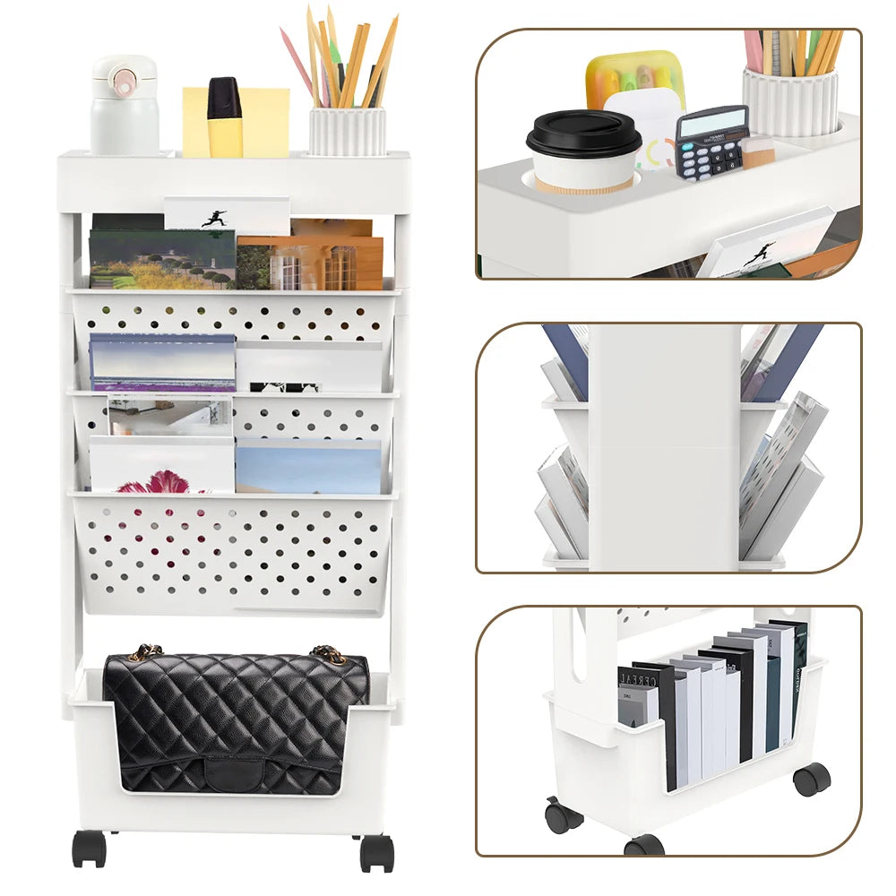 Multi-Layer Movable Storage Box For Desk And Book Storage Multifunctional Rolling Bookshelf Trolley Utility Organizer For Office