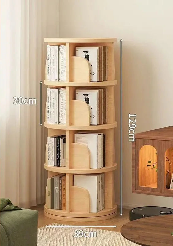360 Degree Rotatable Solid Wood Bookshelf Simple Home Storage Rack Easy Assembly Living Room Bookcase for Household Use