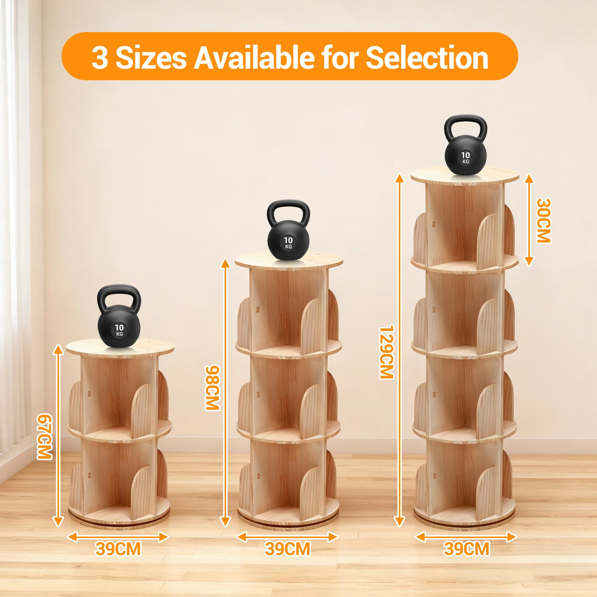 Solid Wood Rotating Bookcase, 360 Degree Standing Shelf, Floor Standing Bookcase, Multifunctional Organiser, Storage Shelf