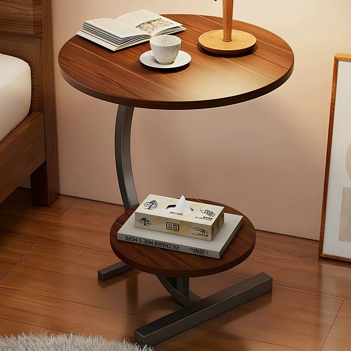 Sofa Side Table Coffee Table Modern Tiered Round Side Table - Double Layer Storage Accent Table for Living Room & Bedroom