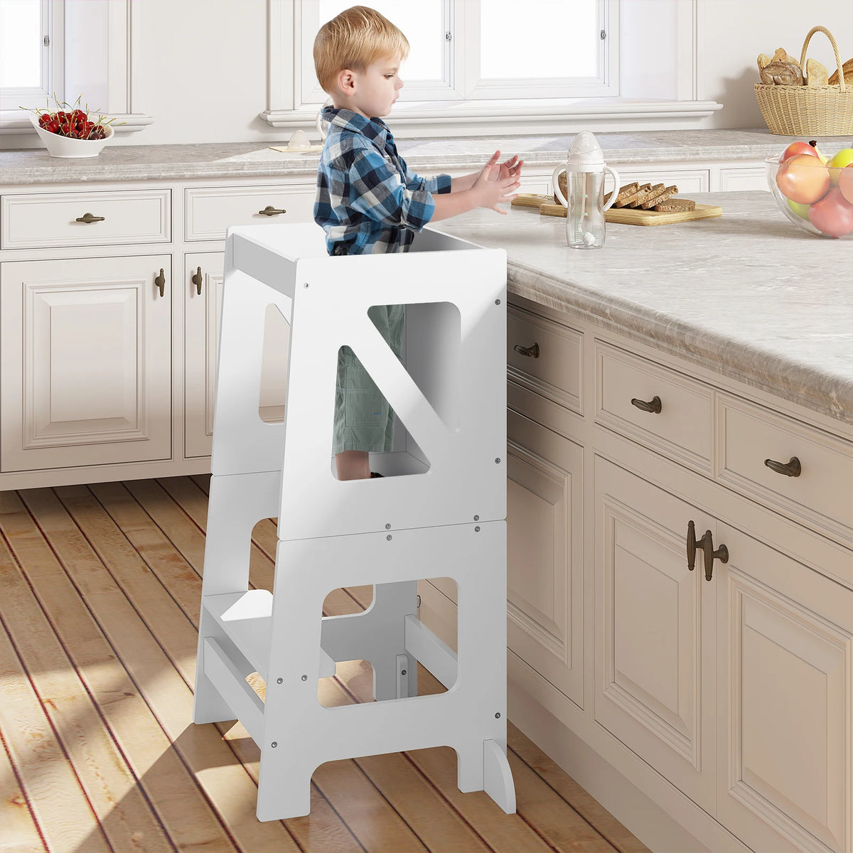 WOLTU 3-in-1 Step Stool Kids Children's Table Foldable Montessori Learning Tower for Children Kitchen Aid with Fall Protection