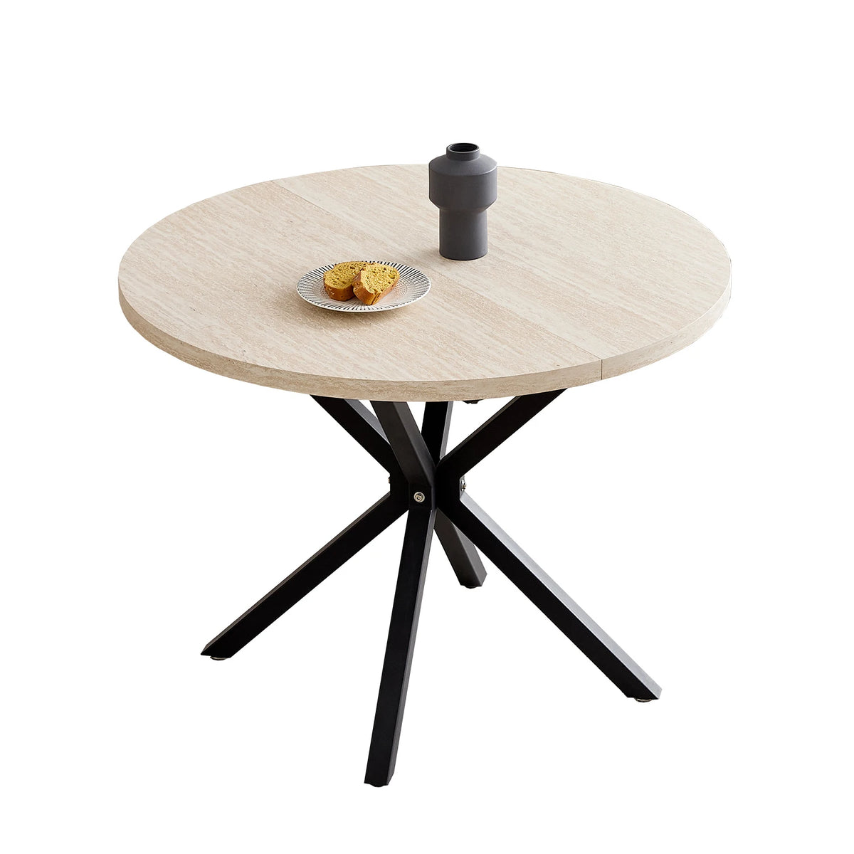 EGOONM Nordic Round Table Solid Wood Table with Wooden Lid and Steel Frame Coffee Tables Living Room Office Home Furniture 100CM