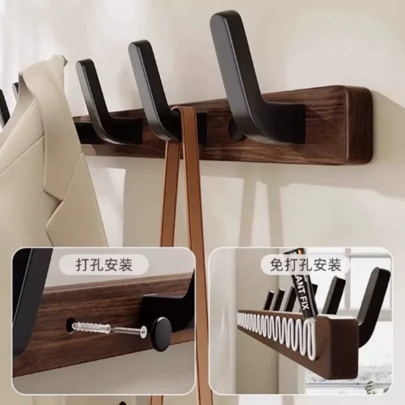 Wall Mount Wooden Coat Rack with Shelf Multi-Purpose Wall Hanger Hooks Storage Rack for Entryway Bedroom Bathroom Kitchen