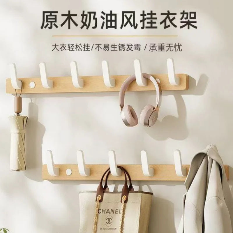 Wall Mount Wooden Coat Rack with Shelf Multi-Purpose Wall Hanger Hooks Storage Rack for Entryway Bedroom Bathroom Kitchen