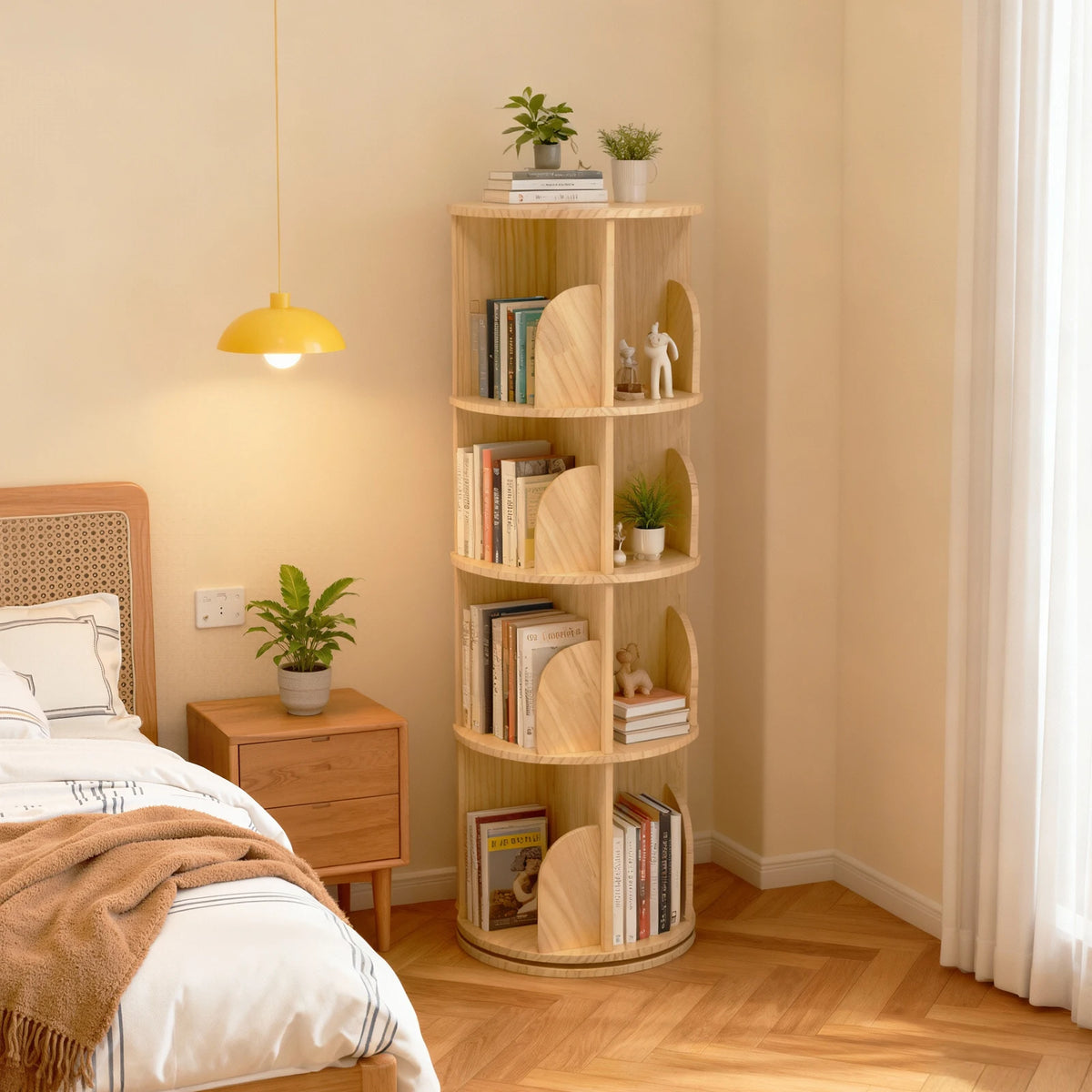 Solid Wood Rotating Bookcase, 360 Degree Standing Shelf, Floor Standing Bookcase, Multifunctional Organiser, Storage Shelf
