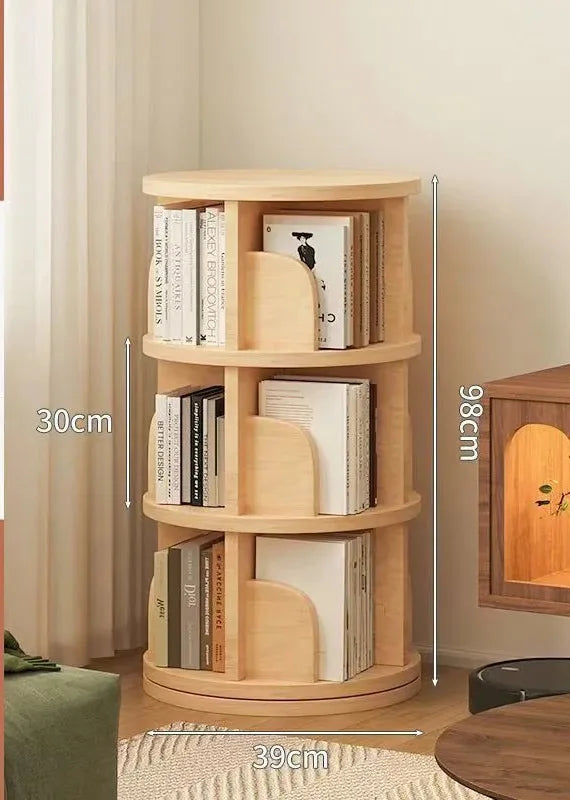 360 Degree Rotatable Solid Wood Bookshelf Simple Home Storage Rack Easy Assembly Living Room Bookcase for Household Use