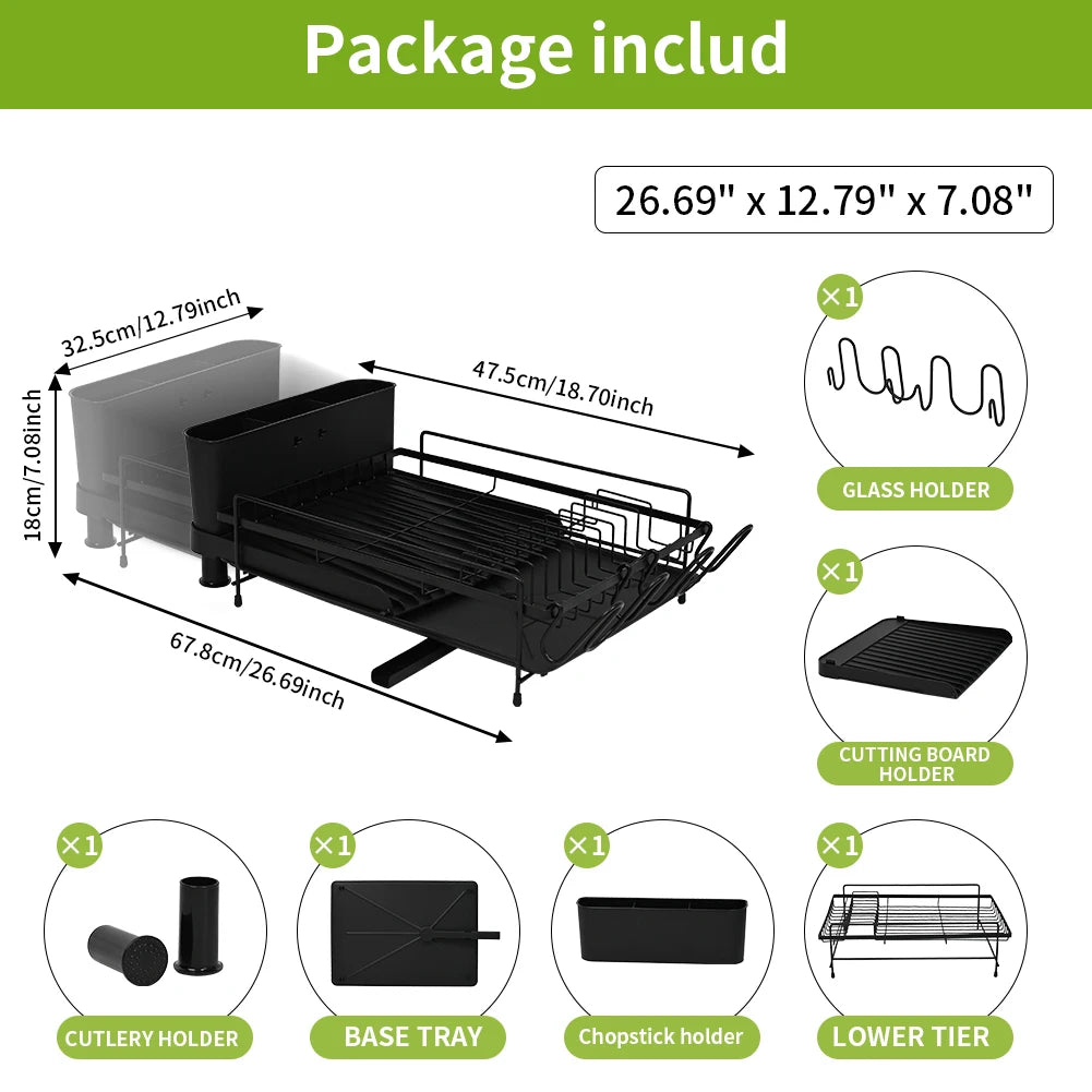 Dish Drying Rack, Expandable Dish Racks for Kitchen Counter,18.7" to 26.69" Extendable Multifunctional Extra Large Dish