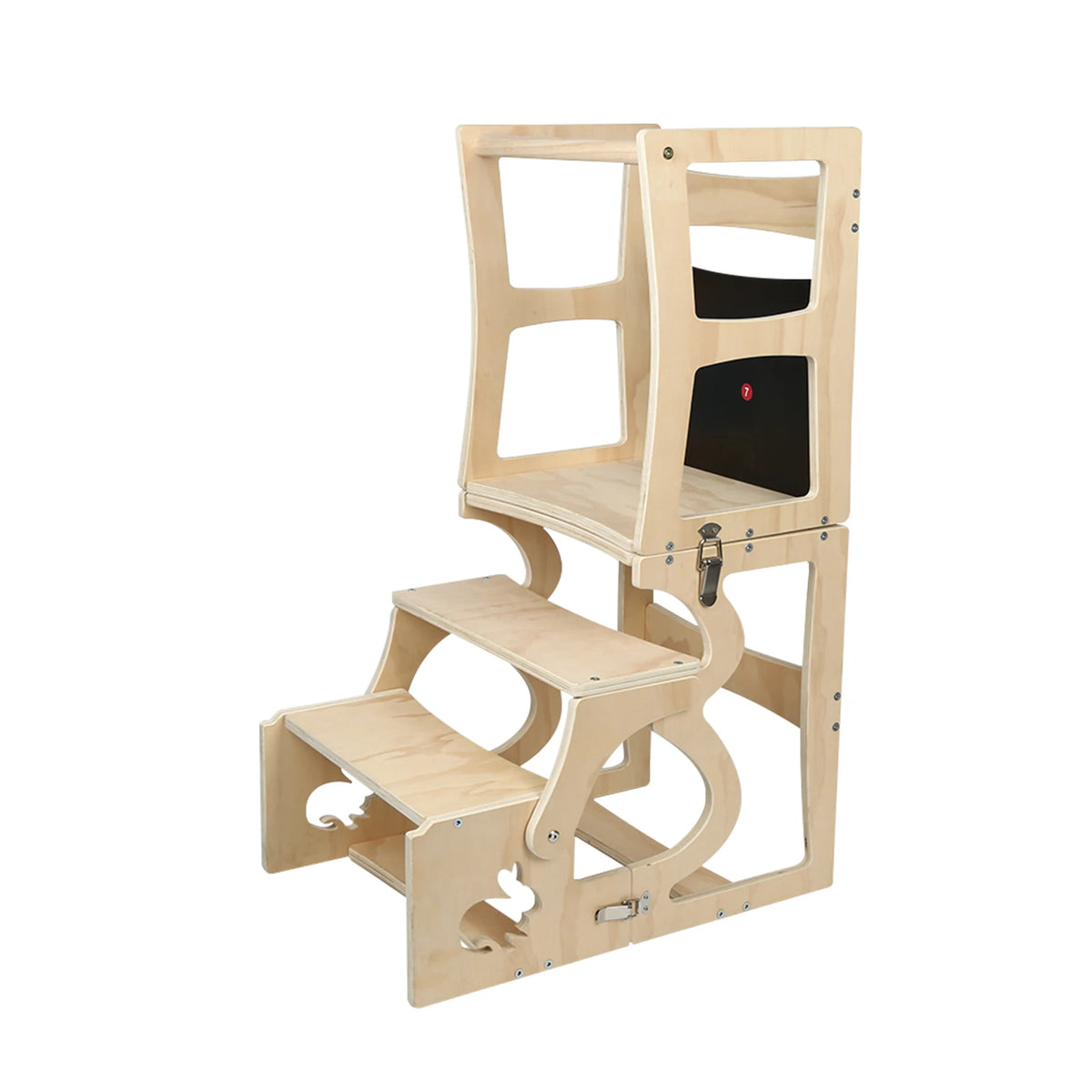 Montessori Learning Tower 4 in 1 Child Observation Tower Foldable with Blackboard Wooden Kids Kitchen Stool Gifts for Boys Girls 1-3 Years Old
