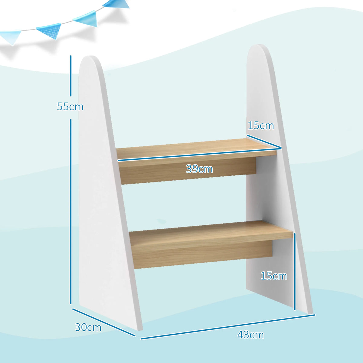 Aiyaplay 2-Step Children's Stool for Ages 3+ for Bathroom Kitchen White
