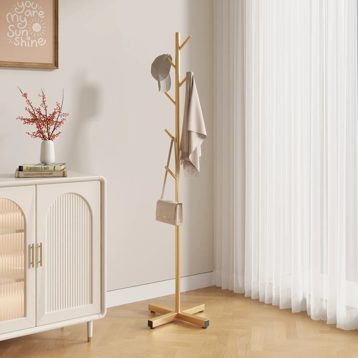 Floor Standing Clothes Rack Household Coat Hanger Simple Storage Organizer for Bedroom Living Room Clothing Display Stand