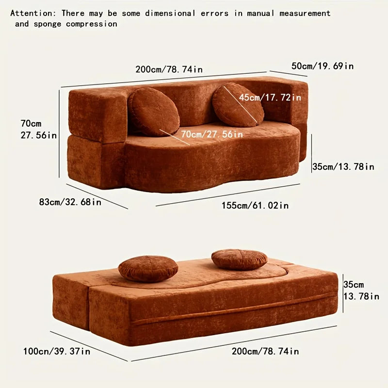 Vacuum compression sofa bed, retro sofa, vintage living room double folding dual-purpose, small apartment module fabric lazy sof