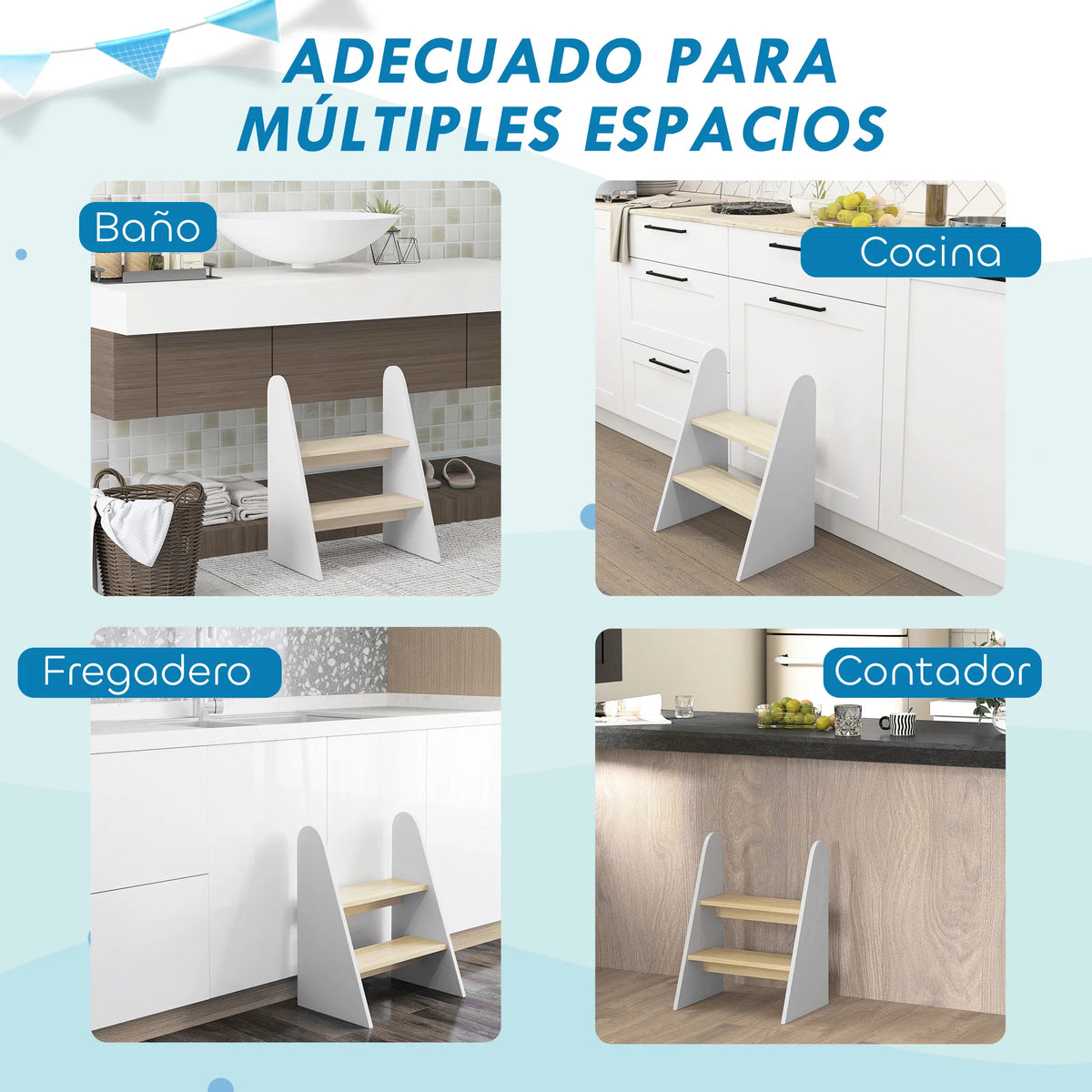 Aiyaplay 2-Step Children's Stool for Ages 3+ for Bathroom Kitchen White