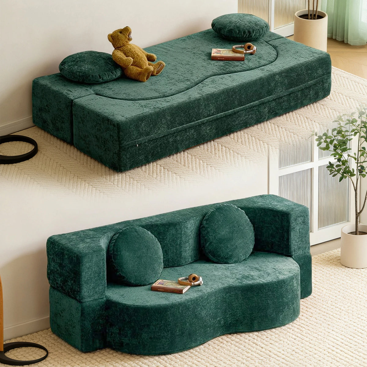 Vacuum compression sofa bed, retro sofa, vintage living room double folding dual-purpose, small apartment module fabric lazy sof