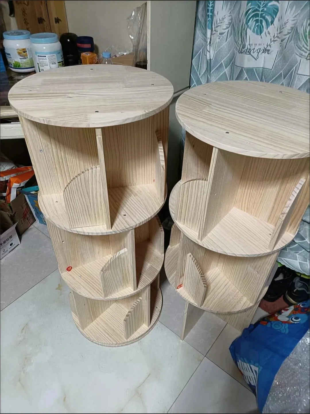 360 Degree Rotatable Solid Wood Bookshelf Simple Home Storage Rack Easy Assembly Living Room Bookcase for Household Use
