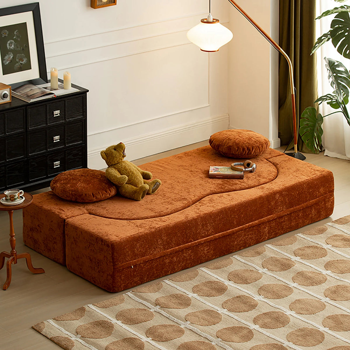 Vacuum compression sofa bed, retro sofa, vintage living room double folding dual-purpose, small apartment module fabric lazy sof