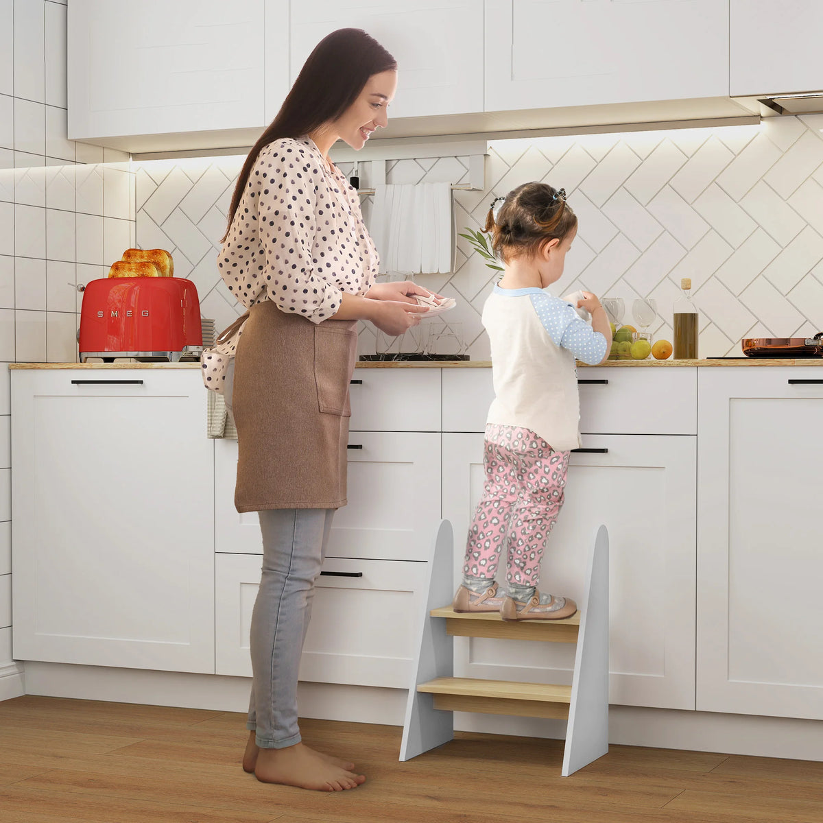 Aiyaplay 2-Step Children's Stool for Ages 3+ for Bathroom Kitchen White