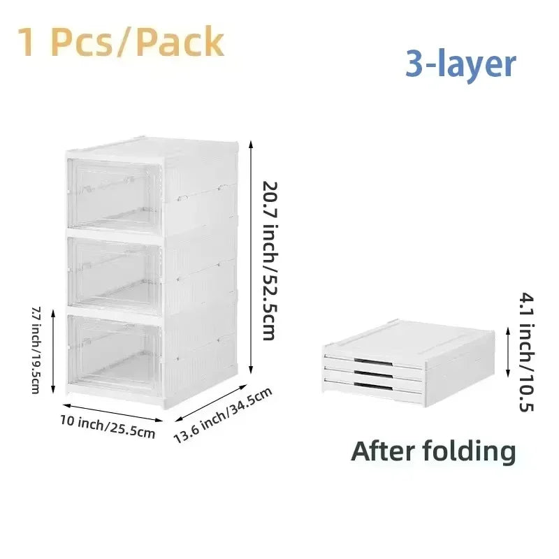 1/3/6 Layers Foldable Shoes Storage Box Transparent Sneaker Shoes Box Stackable Dustproof Cabinet Shoe Organizers Rack Shelf