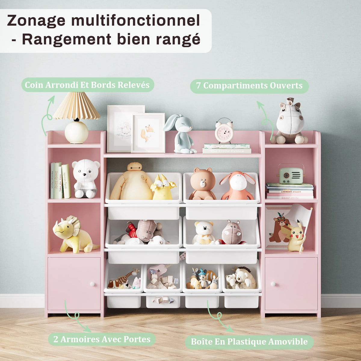 Getone Toy Storage Unit Children's Bookcase Toy Organiser Kids Storage with 8 Removable Boxes and Storage Shelves for Living Room Playroom Bedroom 138.8 x 29.6 x 94.3 cm