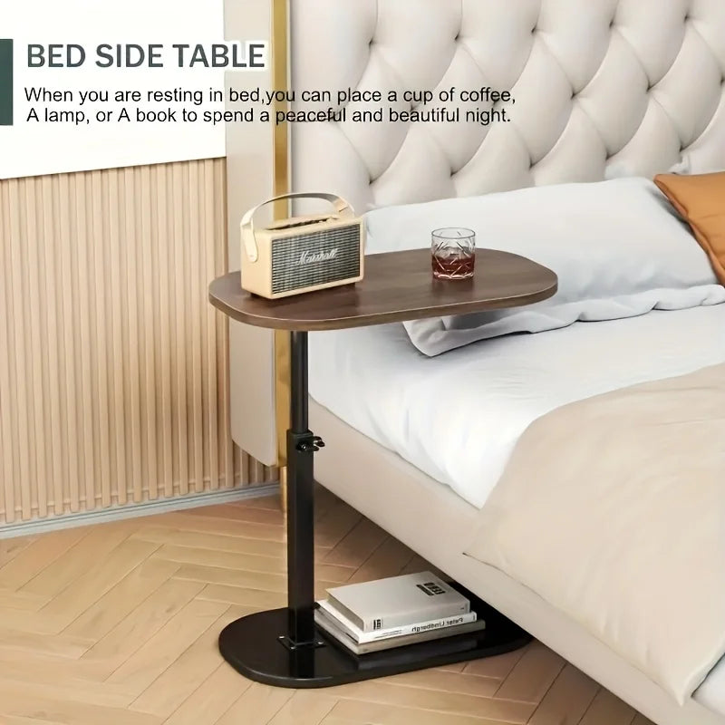 Height adjustable table - solid wood surface, movable side end table, great for coffee, study, inside & outside spaces