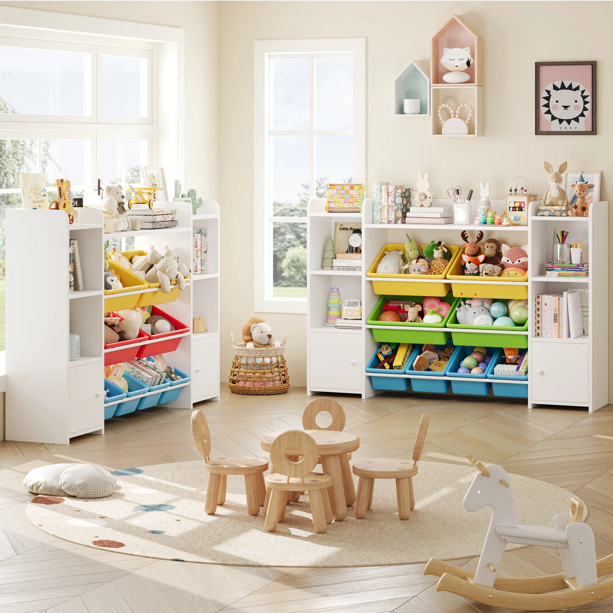 Getone Toy Storage Unit Children's Bookcase Toy Organiser Kids Storage with 8 Removable Boxes and Storage Shelves for Living Room Playroom Bedroom 138.8 x 29.6 x 94.3 cm
