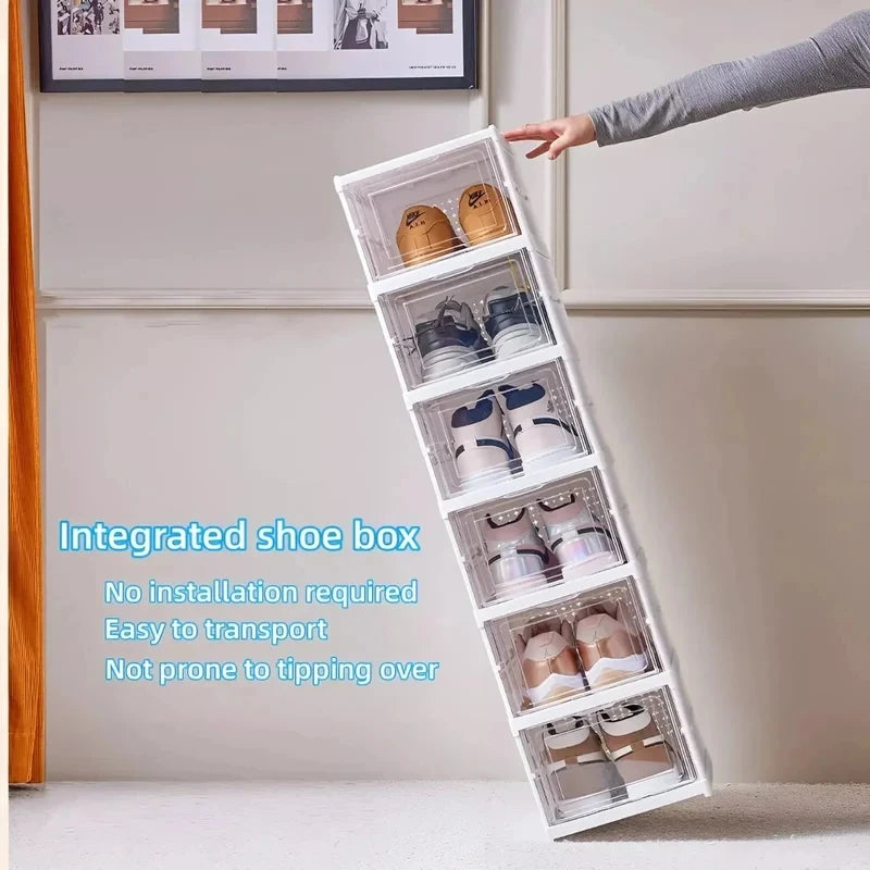 1/3/6 Layers Foldable Shoes Storage Box Transparent Sneaker Shoes Box Stackable Dustproof Cabinet Shoe Organizers Rack Shelf