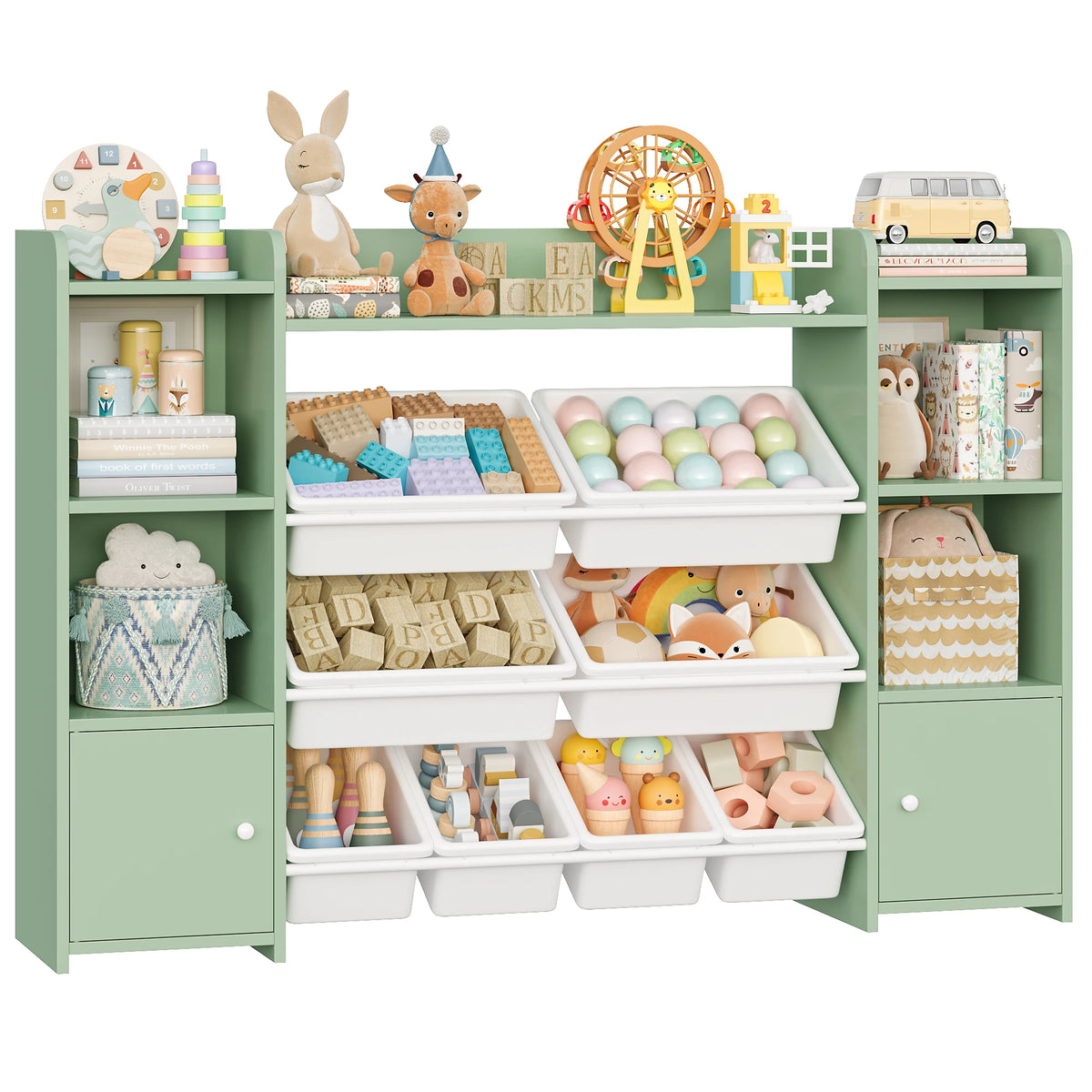 Getone Toy Storage Unit Children's Bookcase Toy Organiser Kids Storage with 8 Removable Boxes and Storage Shelves for Living Room Playroom Bedroom 138.8 x 29.6 x 94.3 cm