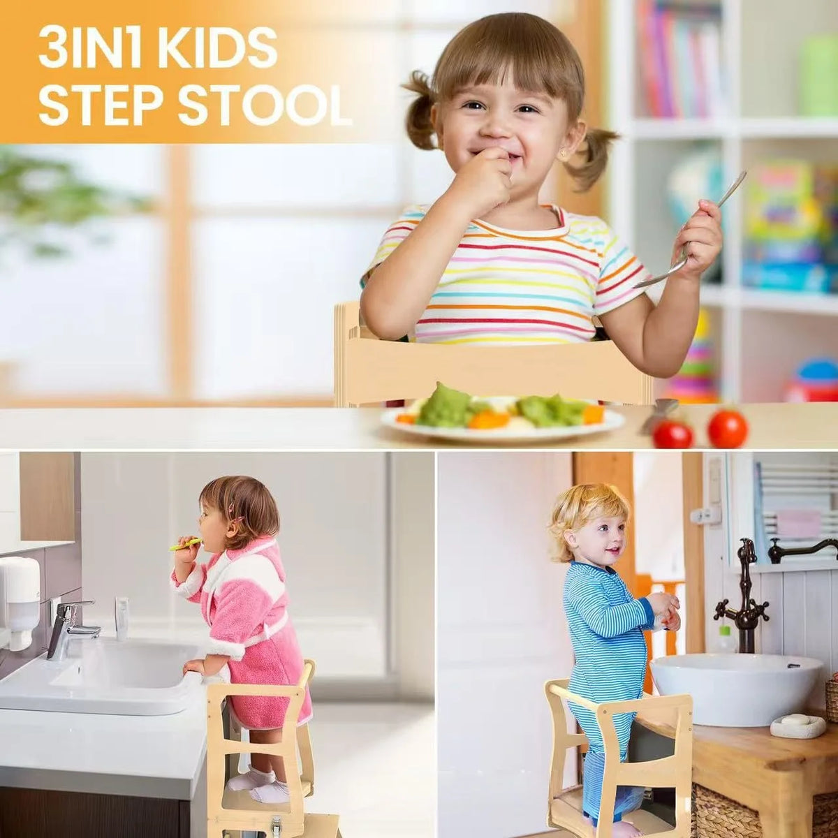 Montessori Learning Tower 4 in 1 Child Observation Tower Foldable with Blackboard Wooden Kids Kitchen Stool Gifts for Boys Girls 1-3 Years Old