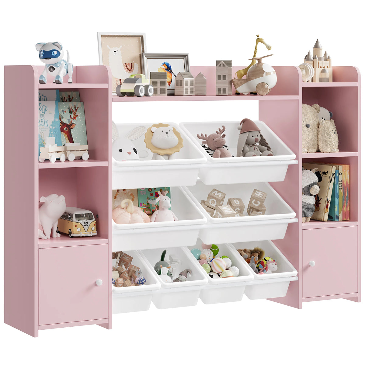 Getone Toy Storage Unit Children's Bookcase Toy Organiser Kids Storage with 8 Removable Boxes and Storage Shelves for Living Room Playroom Bedroom 138.8 x 29.6 x 94.3 cm