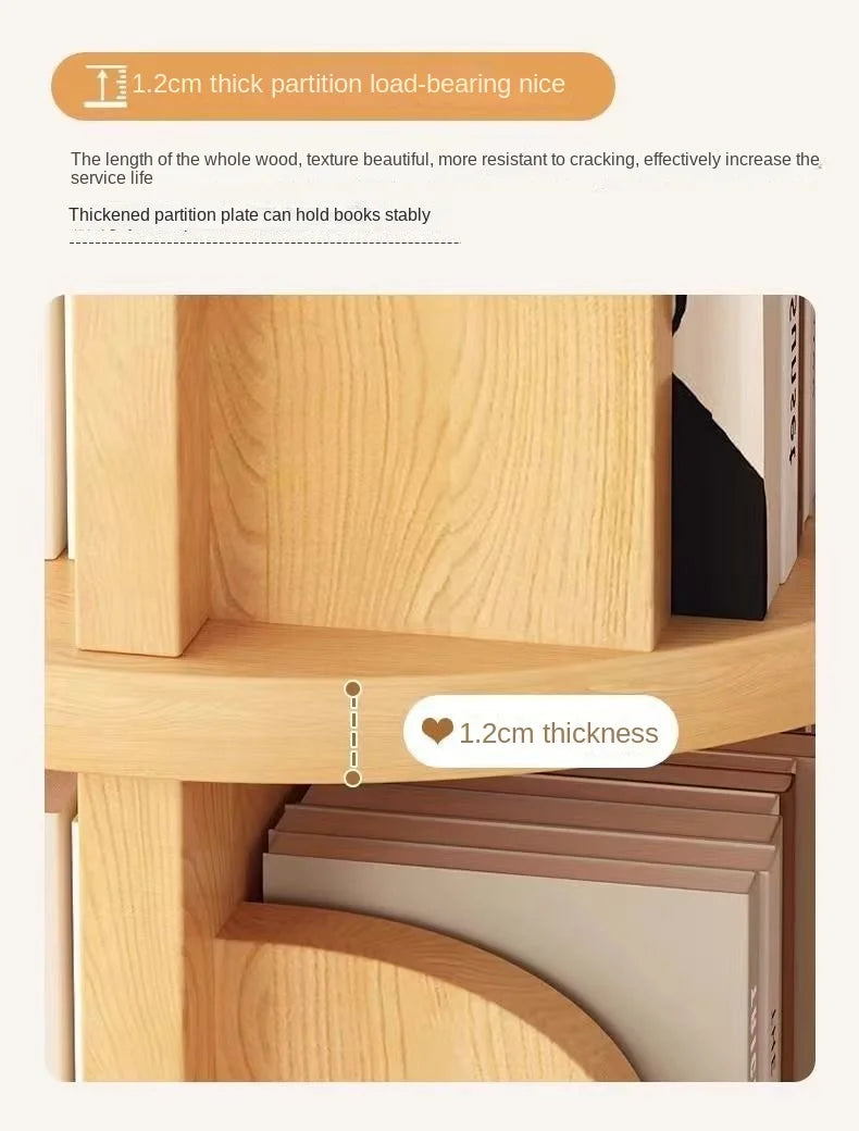 360 Degree Rotatable Solid Wood Bookshelf Simple Home Storage Rack Easy Assembly Living Room Bookcase for Household Use