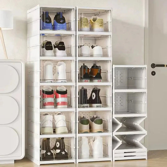 1/3/6 Layers Foldable Shoes Storage Box Transparent Sneaker Shoes Box Stackable Dustproof Cabinet Shoe Organizers Rack Shelf