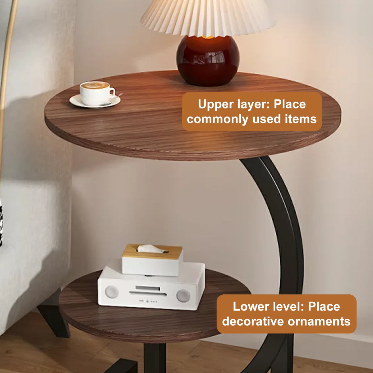 Sofa Side Table Coffee Table Modern Tiered Round Side Table - Double Layer Storage Accent Table for Living Room & Bedroom