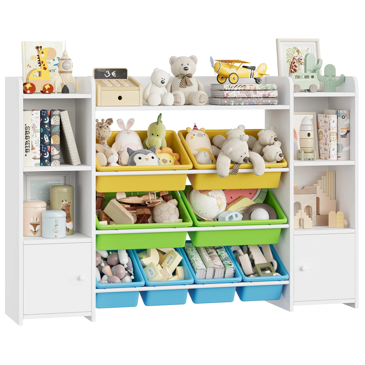 Getone Toy Storage Unit Children's Bookcase Toy Organiser Kids Storage with 8 Removable Boxes and Storage Shelves for Living Room Playroom Bedroom 138.8 x 29.6 x 94.3 cm