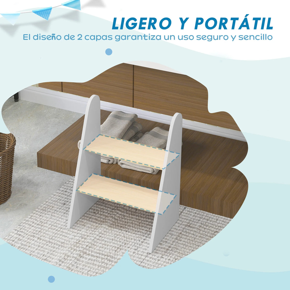 Aiyaplay 2-Step Children's Stool for Ages 3+ for Bathroom Kitchen White