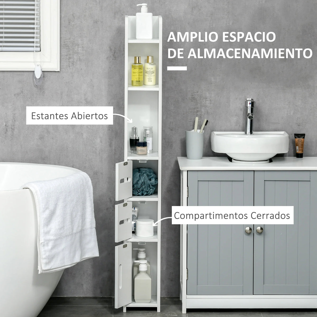 Kleankin Tall Bathroom Cabinet with 3 Doors and 3 Shelves 15X17X120 cm
