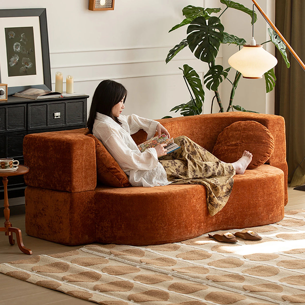 Vacuum compression sofa bed, retro sofa, vintage living room double folding dual-purpose, small apartment module fabric lazy sof