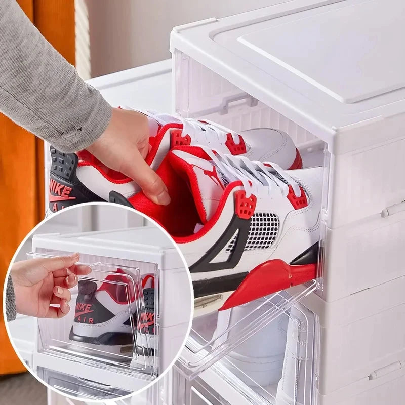 1/3/6 Layers Foldable Shoes Storage Box Transparent Sneaker Shoes Box Stackable Dustproof Cabinet Shoe Organizers Rack Shelf