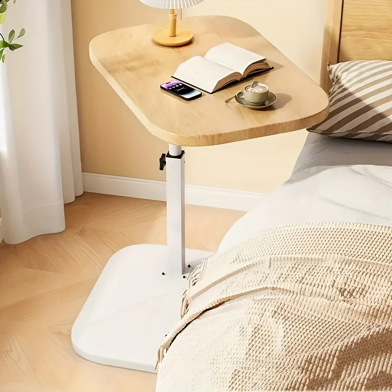 Height adjustable table - solid wood surface, movable side end table, great for coffee, study, inside & outside spaces