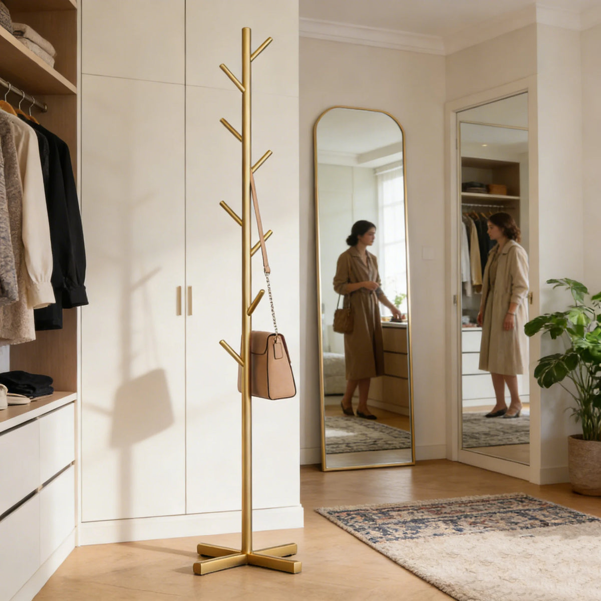 Floor Standing Clothes Rack Household Coat Hanger Simple Storage Organizer for Bedroom Living Room Clothing Display Stand