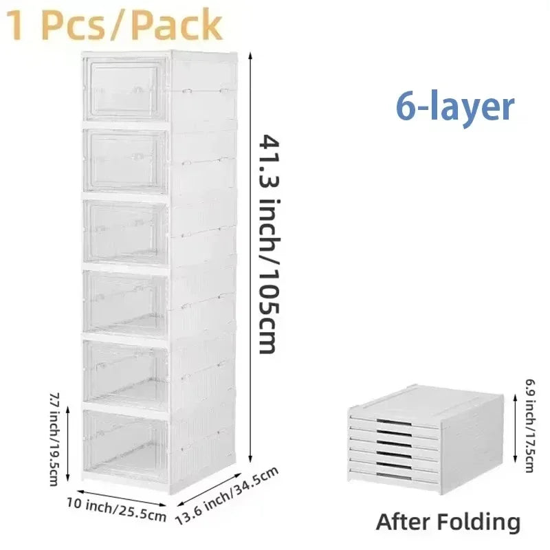 1/3/6 Layers Foldable Shoes Storage Box Transparent Sneaker Shoes Box Stackable Dustproof Cabinet Shoe Organizers Rack Shelf