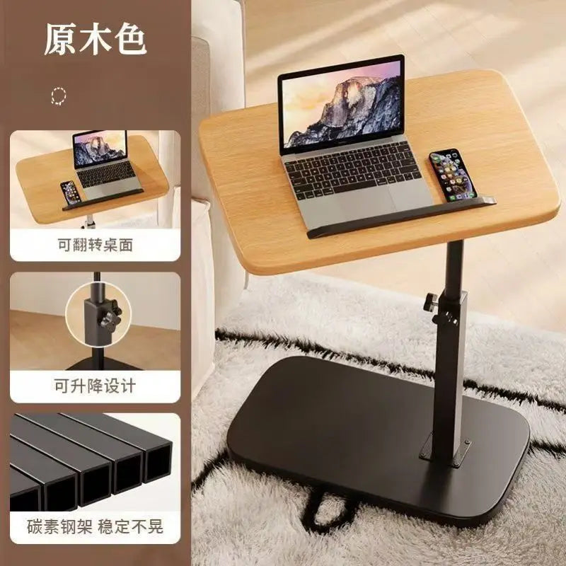 Height adjustable table - solid wood surface, movable side end table, great for coffee, study, inside & outside spaces