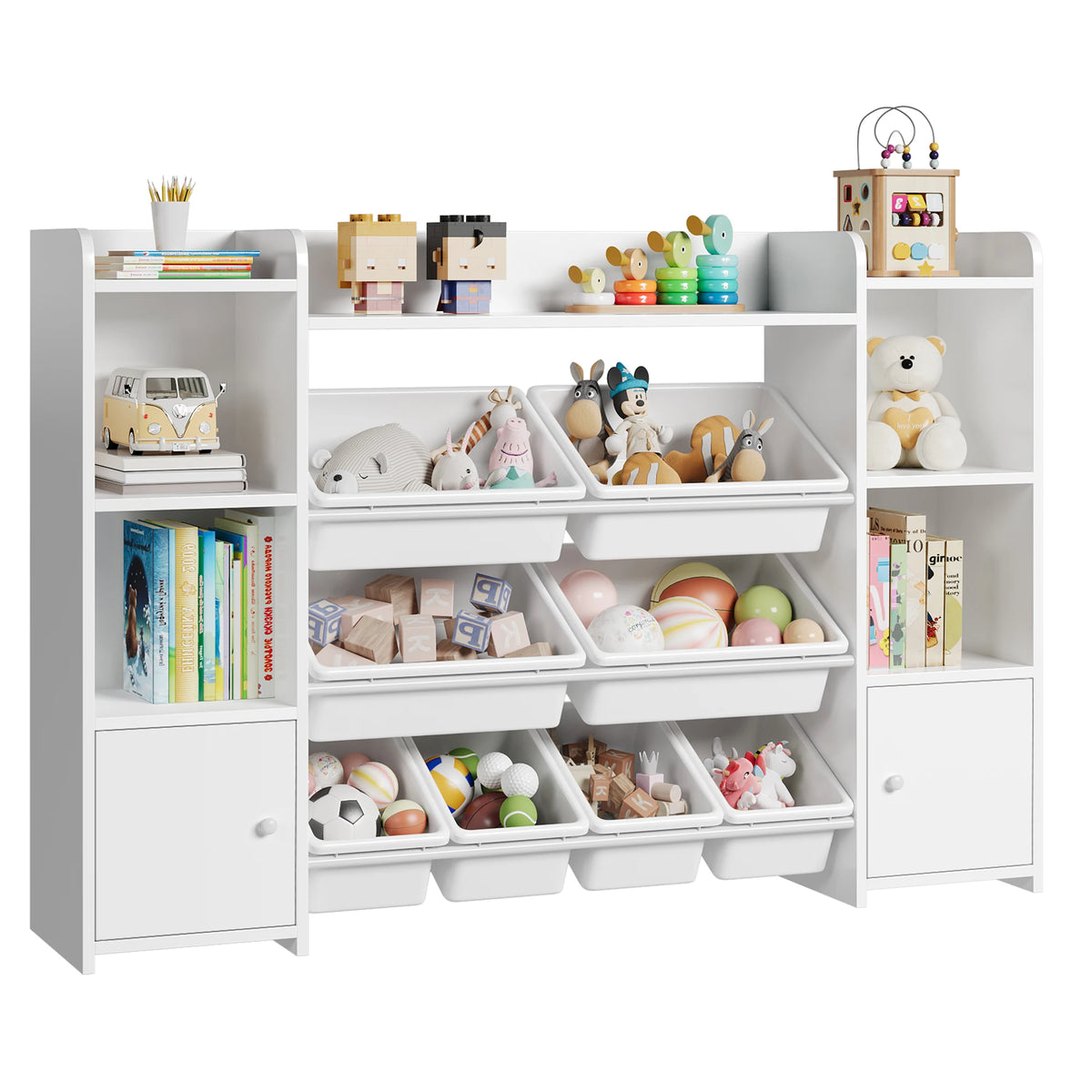 Getone Toy Storage Unit Children's Bookcase Toy Organiser Kids Storage with 8 Removable Boxes and Storage Shelves for Living Room Playroom Bedroom 138.8 x 29.6 x 94.3 cm