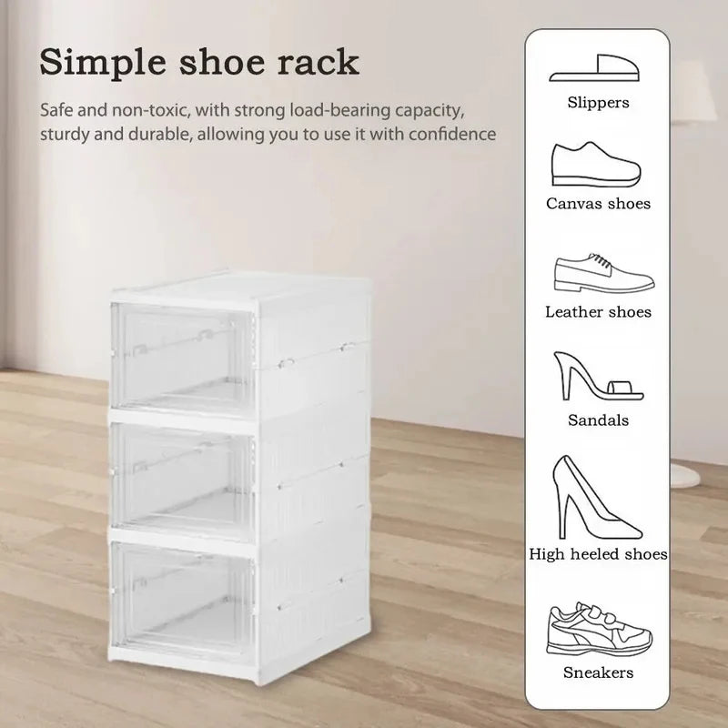 1/3/6 Layers Foldable Shoes Storage Box Transparent Sneaker Shoes Box Stackable Dustproof Cabinet Shoe Organizers Rack Shelf